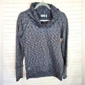 Athleta Tranquility Cowl Neck Pullover Sweatshirt in Black Space Dye, Sz Small